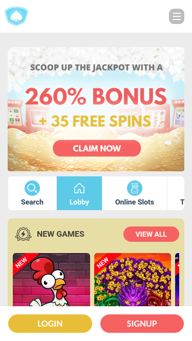 Pagina iniziale mobile di Silver Oak Casino