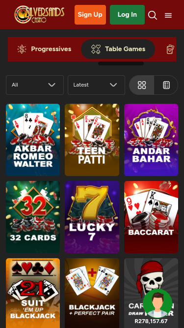 Jeux de table mobiles du casino Silversands