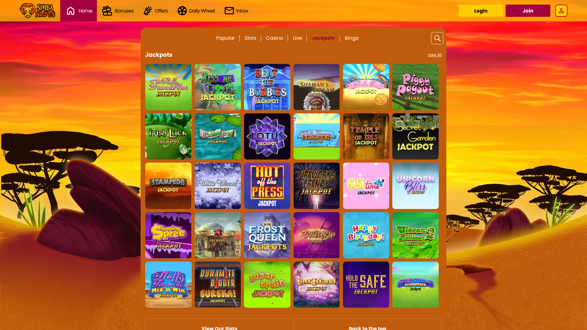 Jackpot du casino Simba Slots sur ordinateur