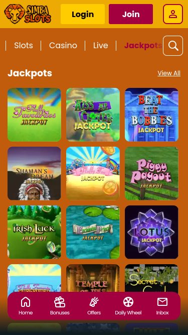 Jackpot mobile du casino Simba Slots
