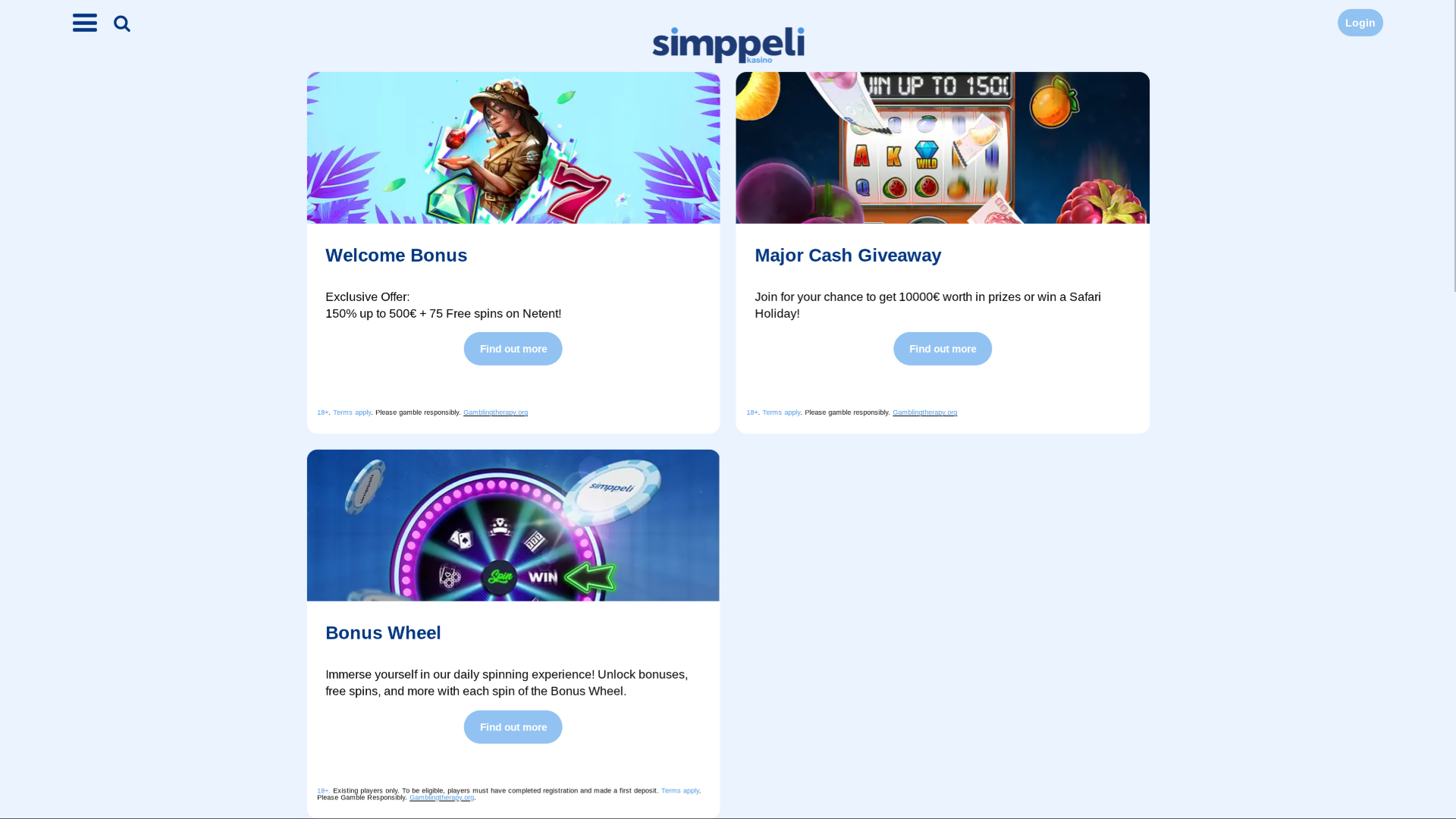 Promozioni desktop di Simppeli Casino