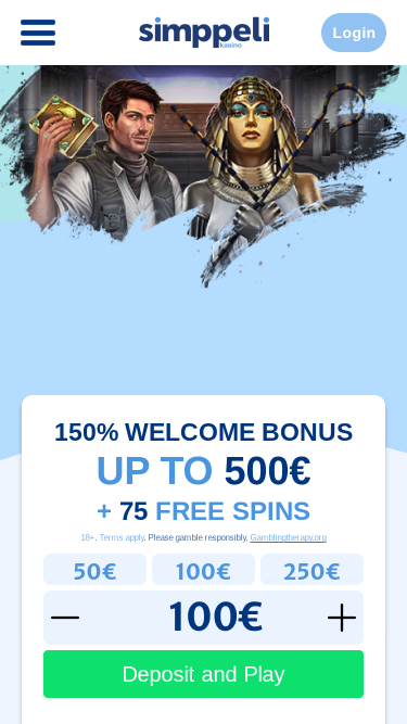 Home page mobile del casinò Simppeli