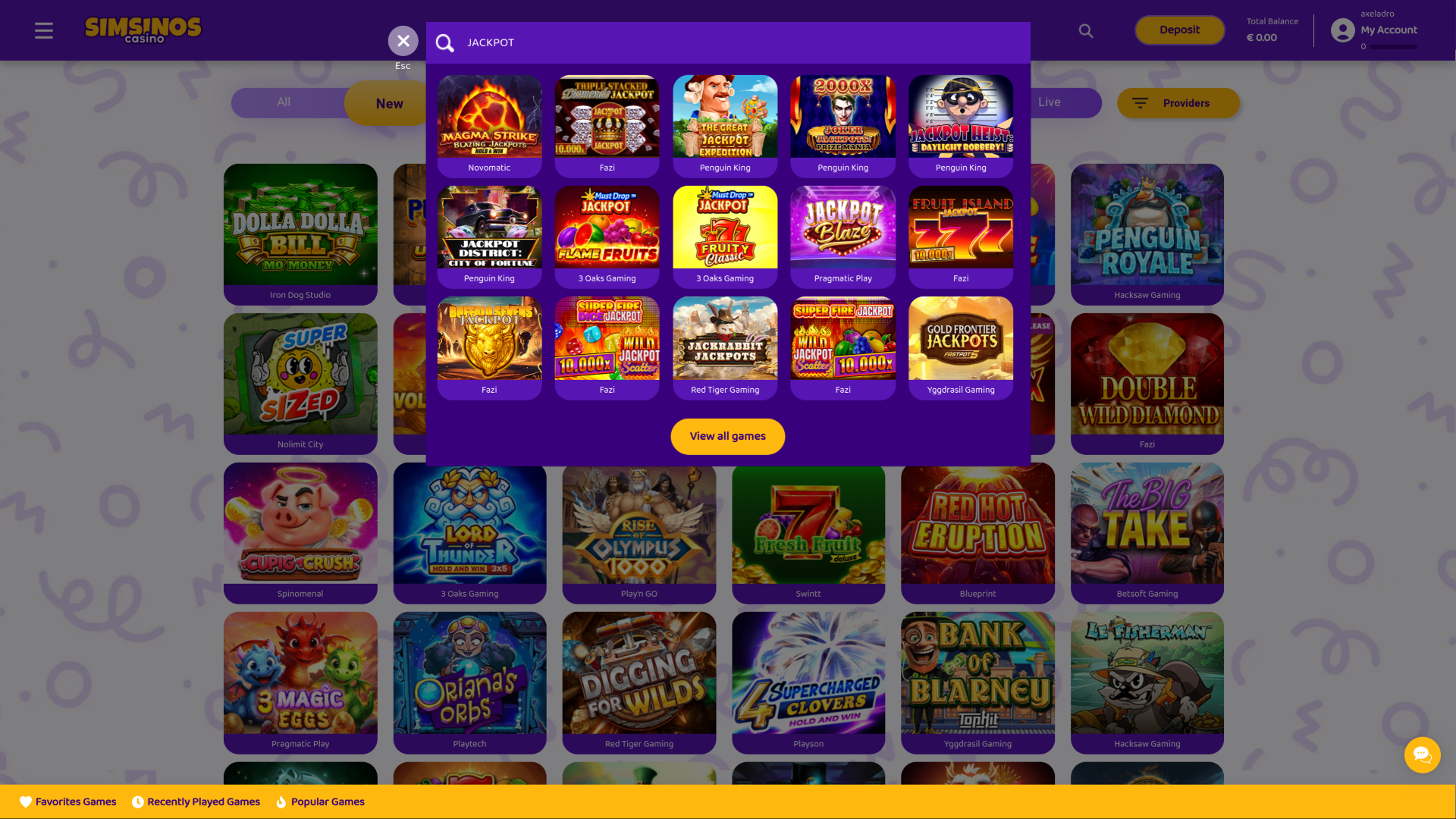 Jackpot du casino Simsinos sur ordinateur