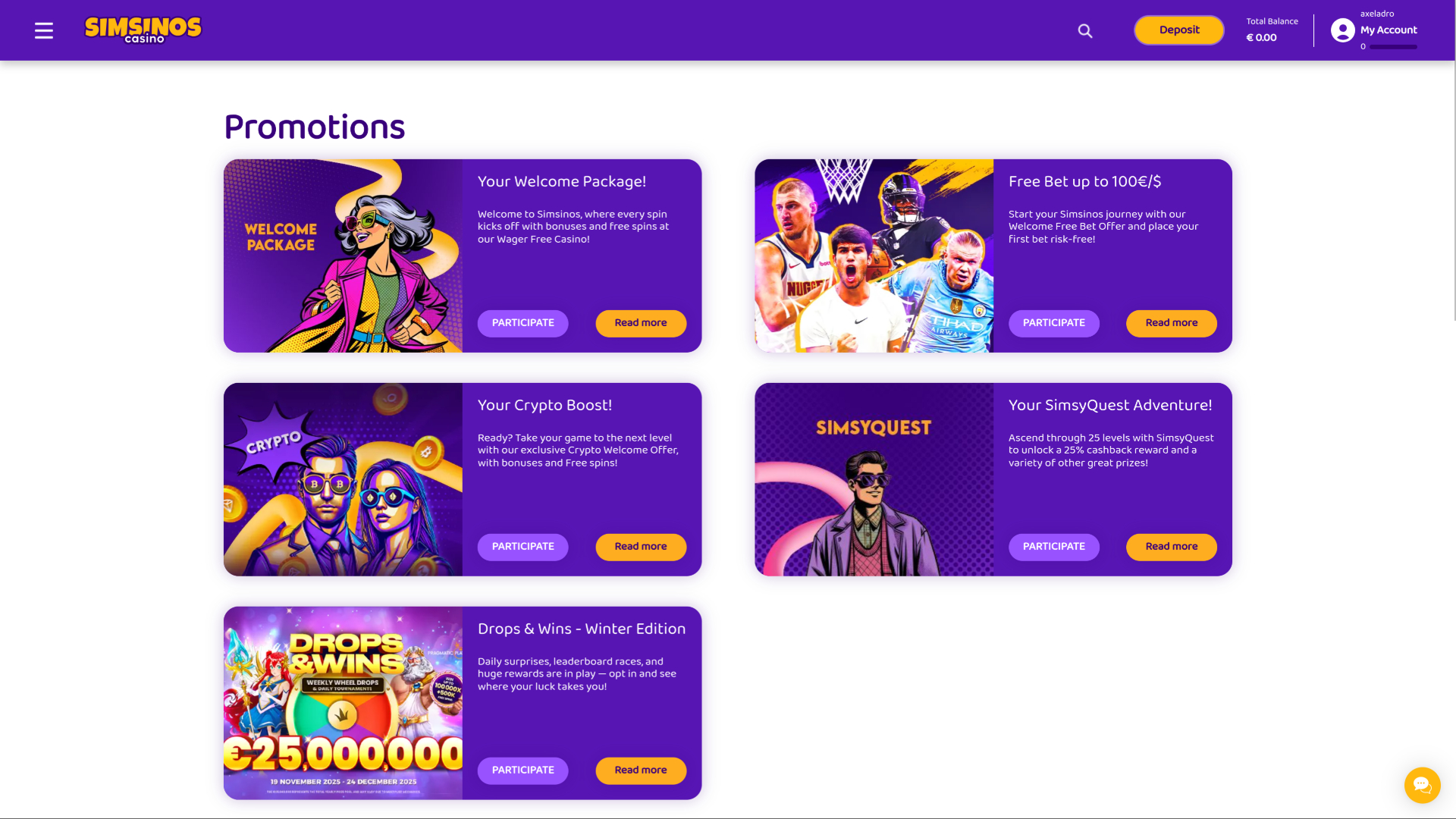 Promotions pour ordinateur de bureau du casino Simsinos