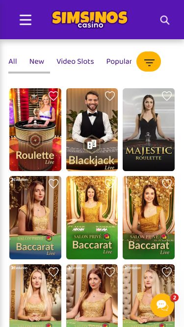 Casino mobile Simsinos avec croupier en direct