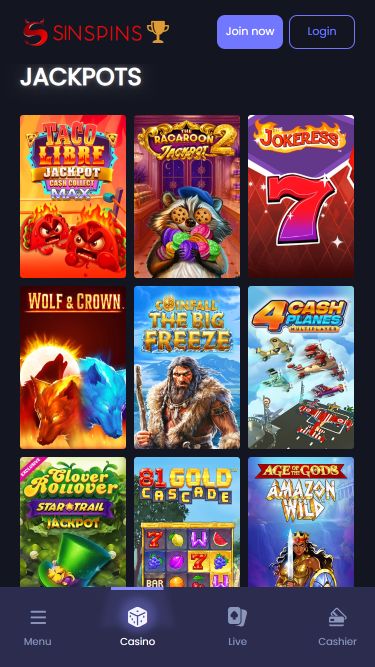 Jackpot mobile du casino Sin Spins