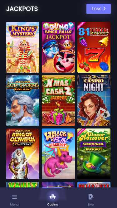 Jackpot mobile de Sin Spins Casino