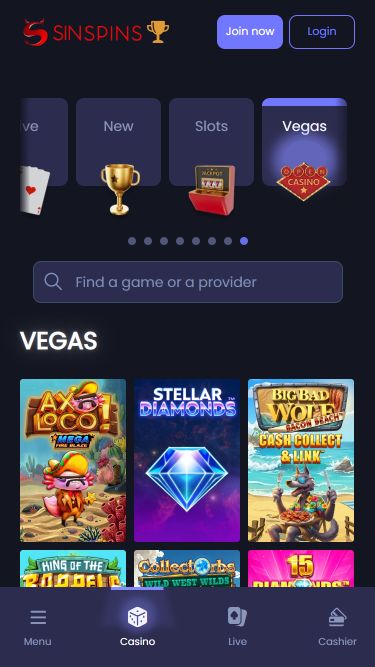 Jeux mobiles de casino Sin Spins Vegas