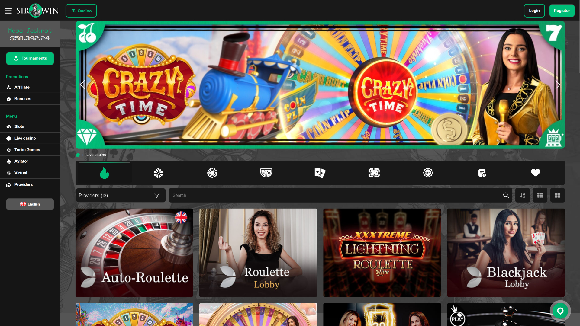 SirWin Casino Desktop Live-Dealer