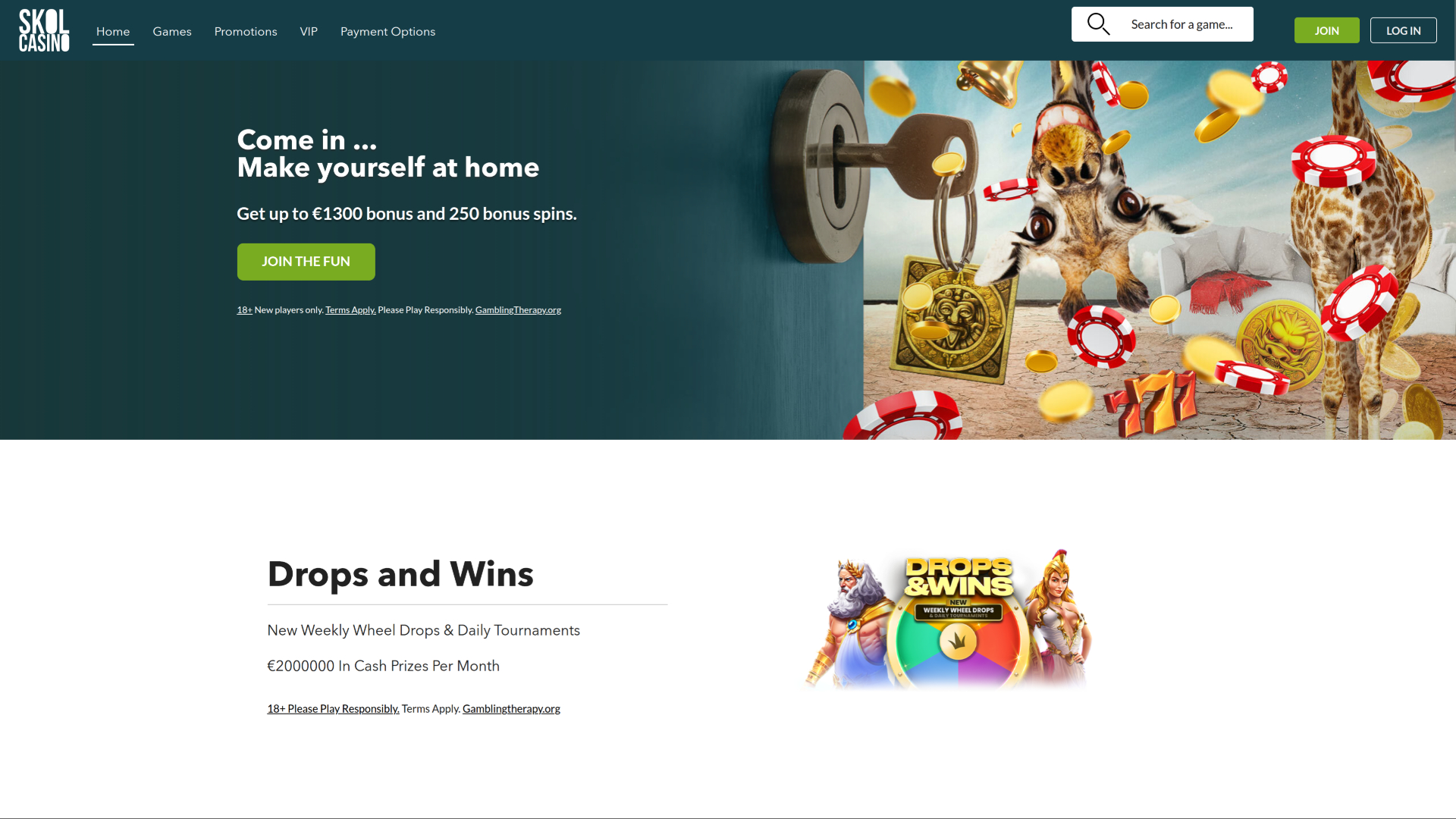 Página de inicio de escritorio de SkolCasino