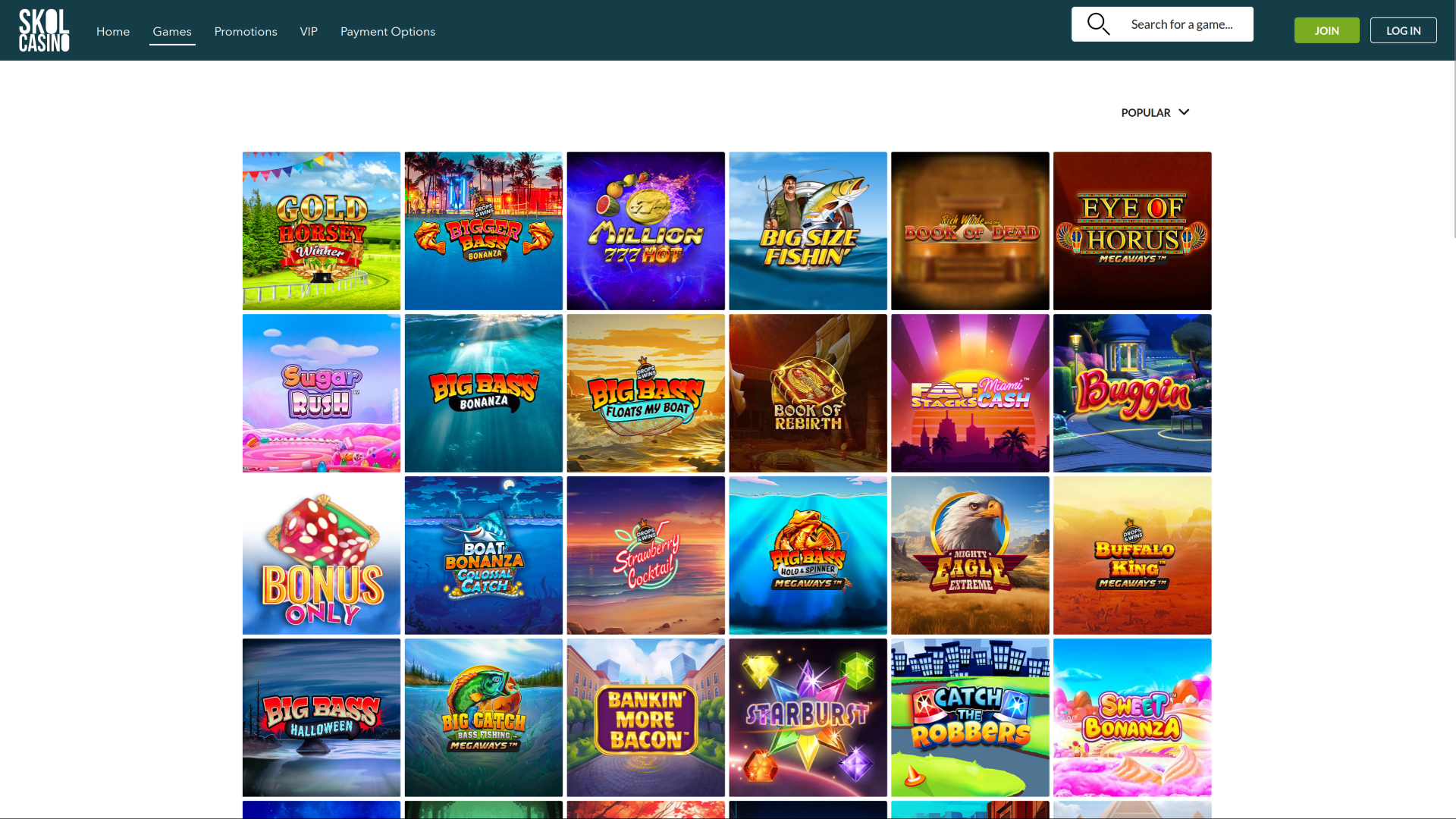 Más jugados de escritorio de SkolCasino