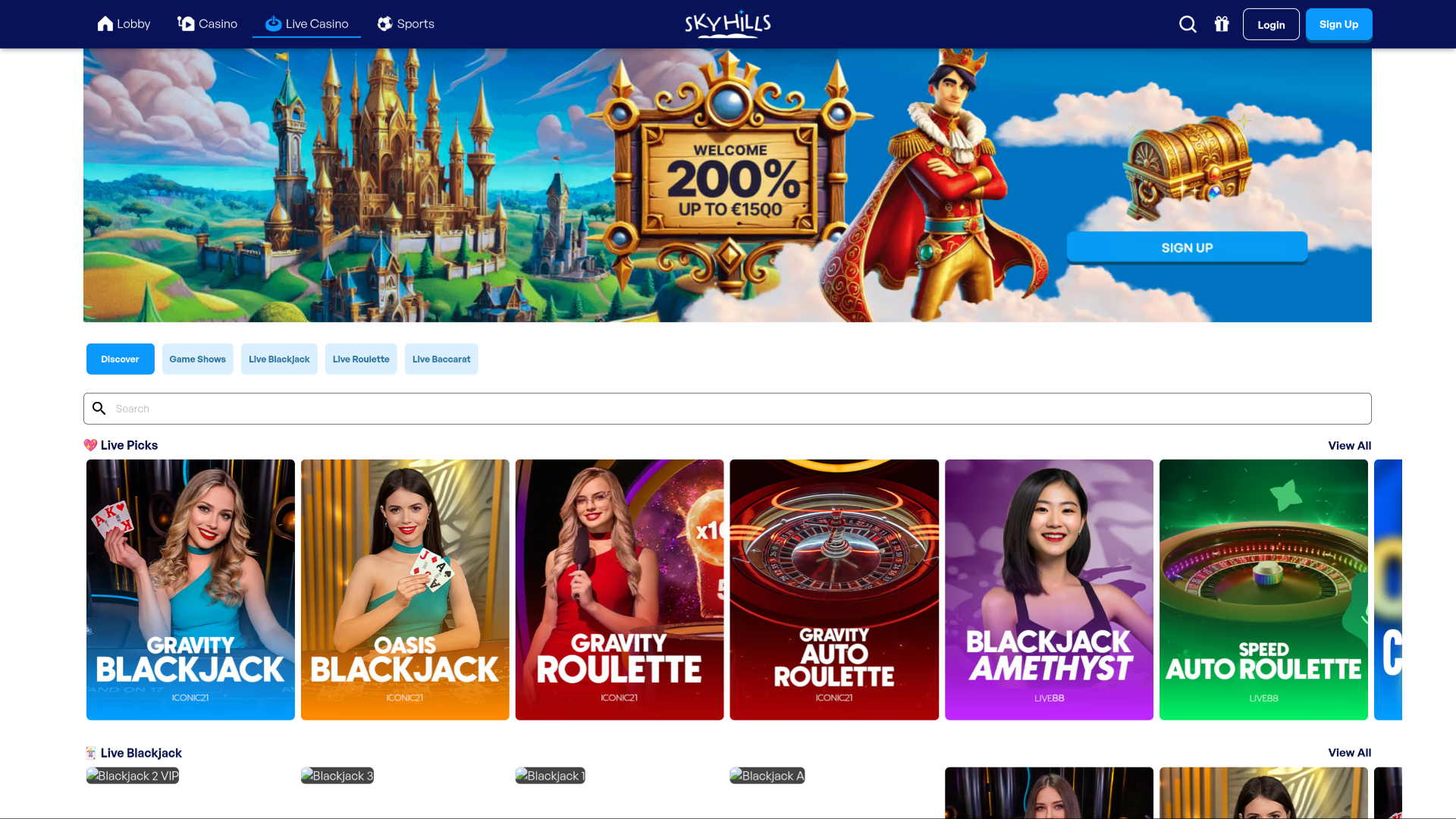 Sky Hills Casino Desktop Live-Dealer