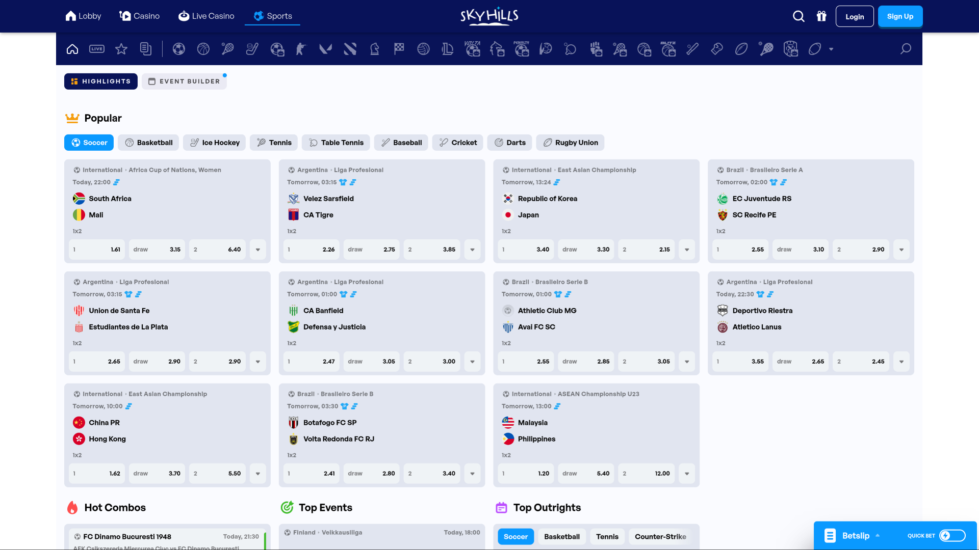 Sky Hills Casino Desktop-Sportwetten