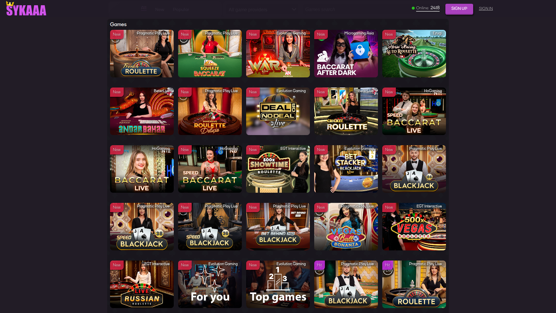 Live dealer desktop di Sykaaa