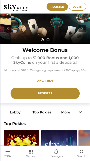 SkyCity Casino Mobile-Startseite