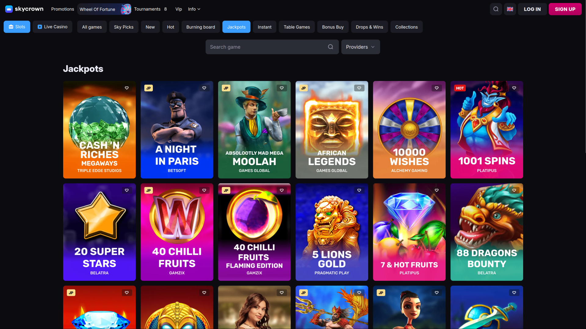 Jackpot de Skycrown Casino sur ordinateur