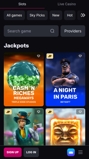 Jackpot de Skycrown Casino sur mobile