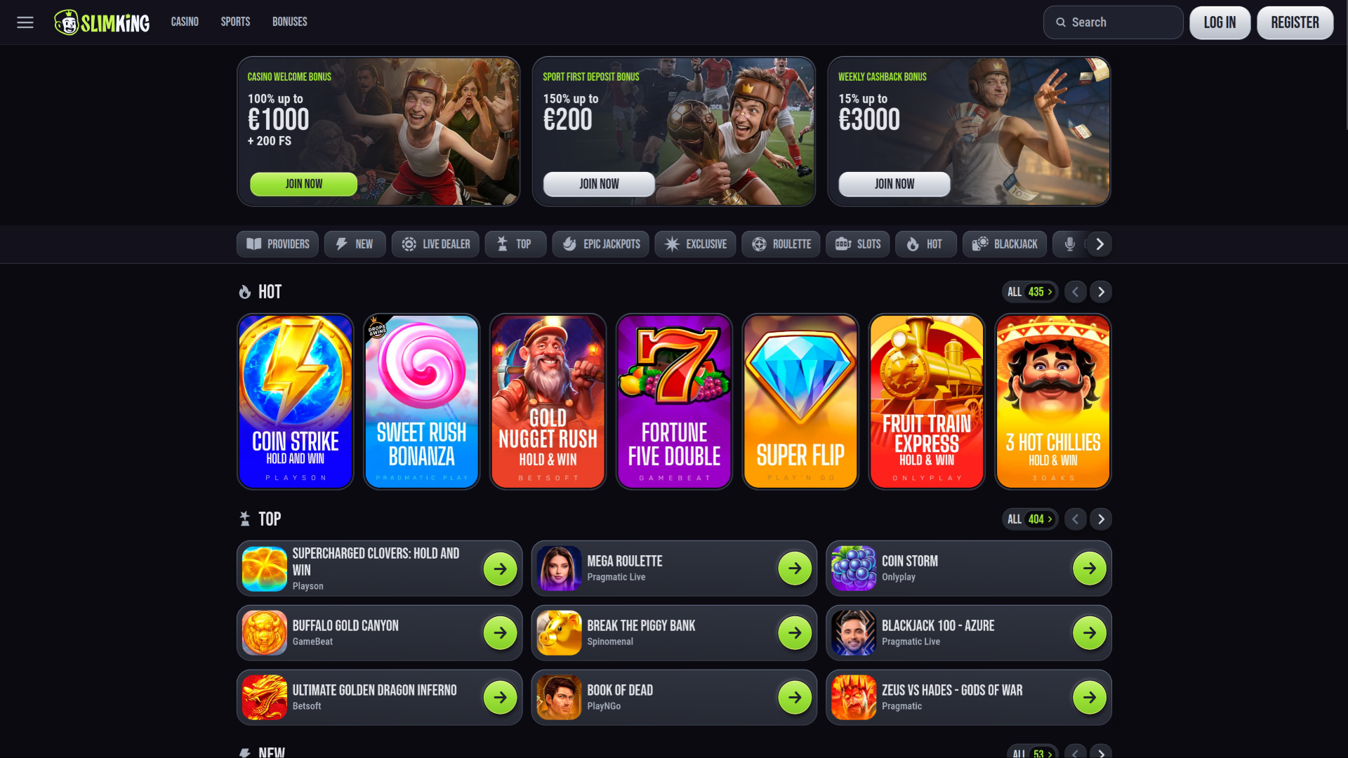 SlimKing Casino Homepage