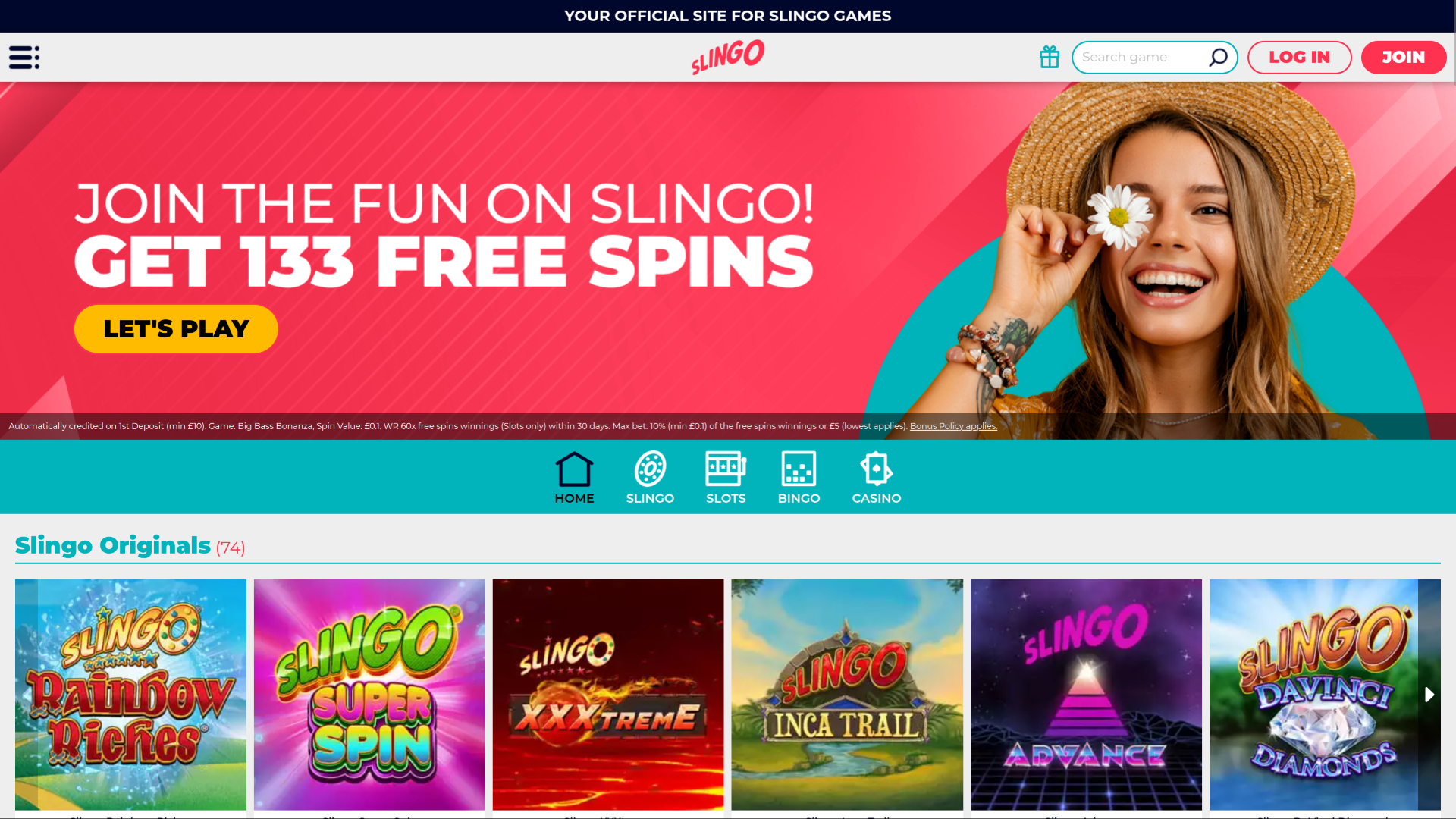 Slingo Casino Desktop-Startseite
