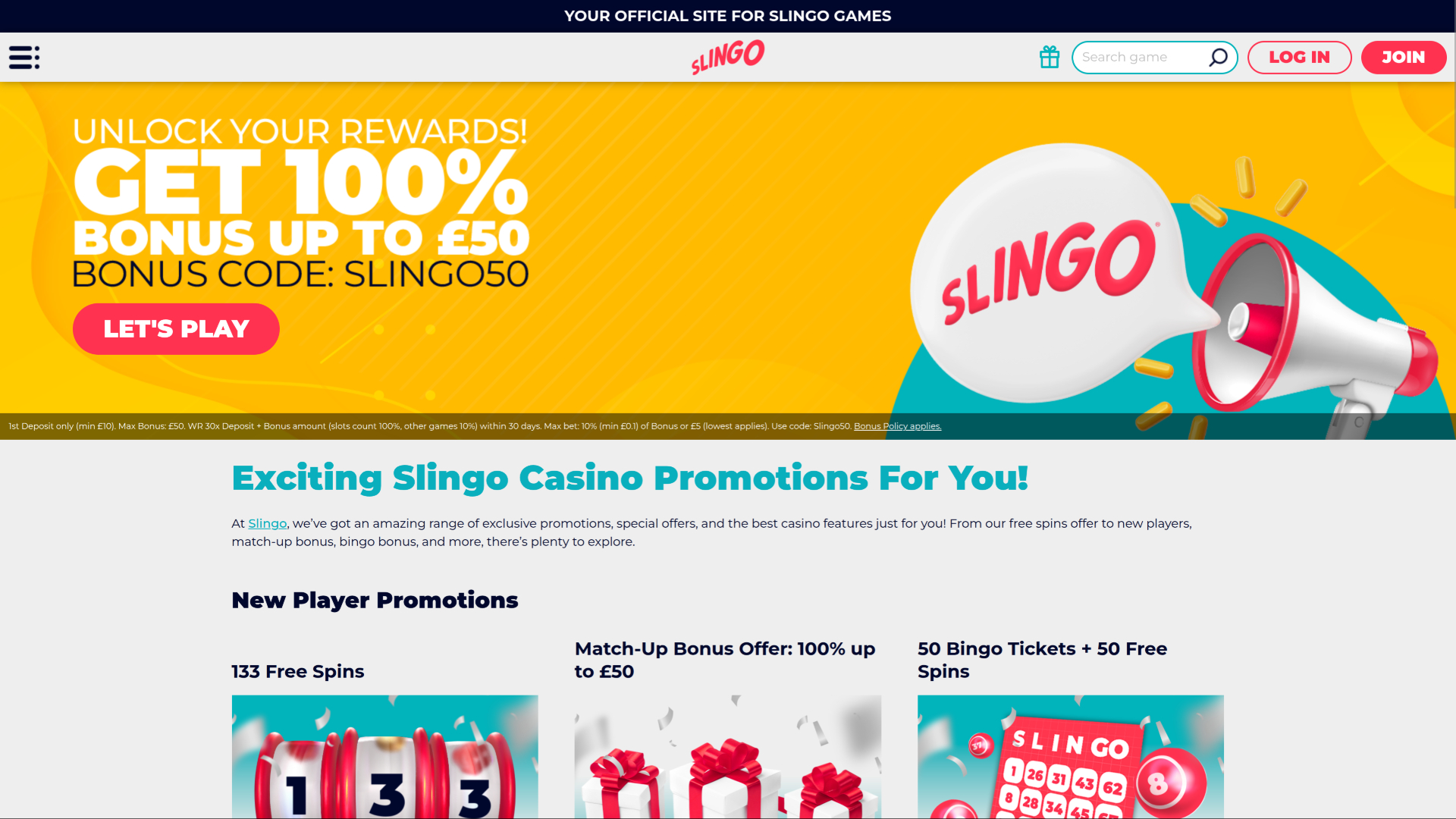 Slingo Casino Desktop-Aktionen