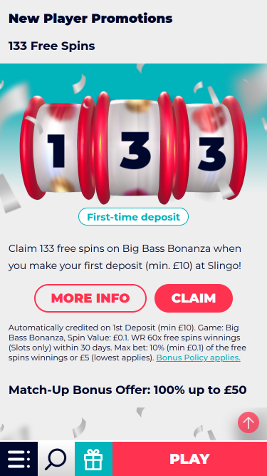 Slingo Casino mobile Aktionen