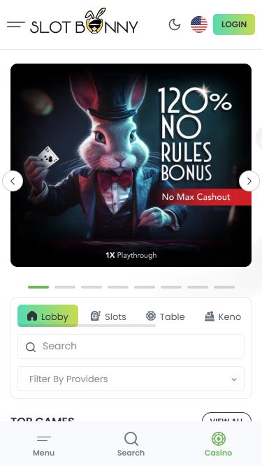 Página de inicio móvil del casino Slot Bunny
