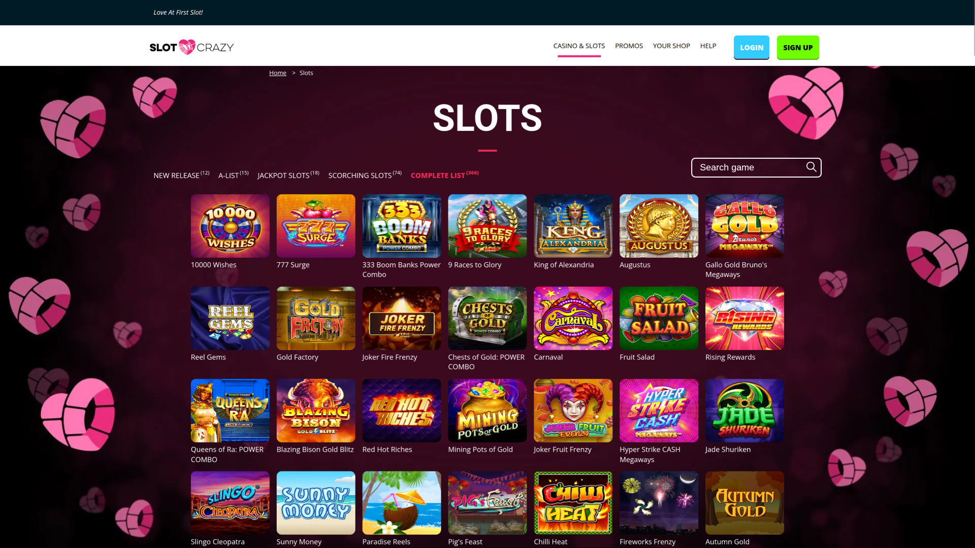 Juegos de Slot Crazy Casino en escritorio