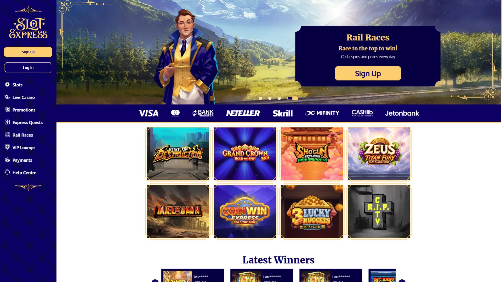 Página de inicio de escritorio del casino Slot Express