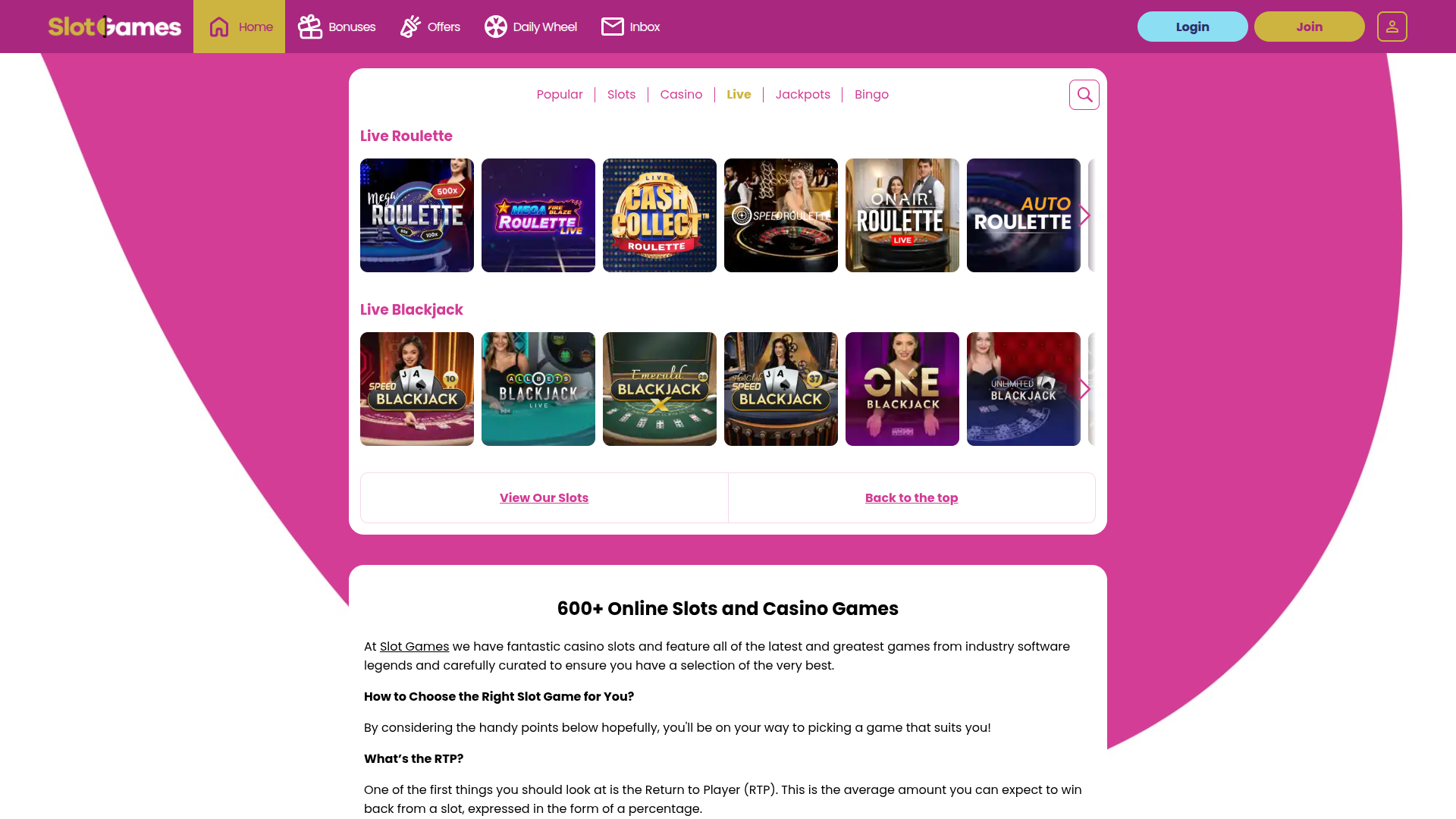 Giochi di slot Casinò Desktop Croupier dal vivo