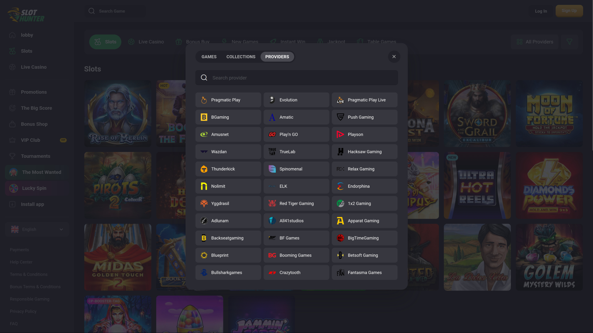 Développeurs de jeux de Slot Hunter Casino sur bureau