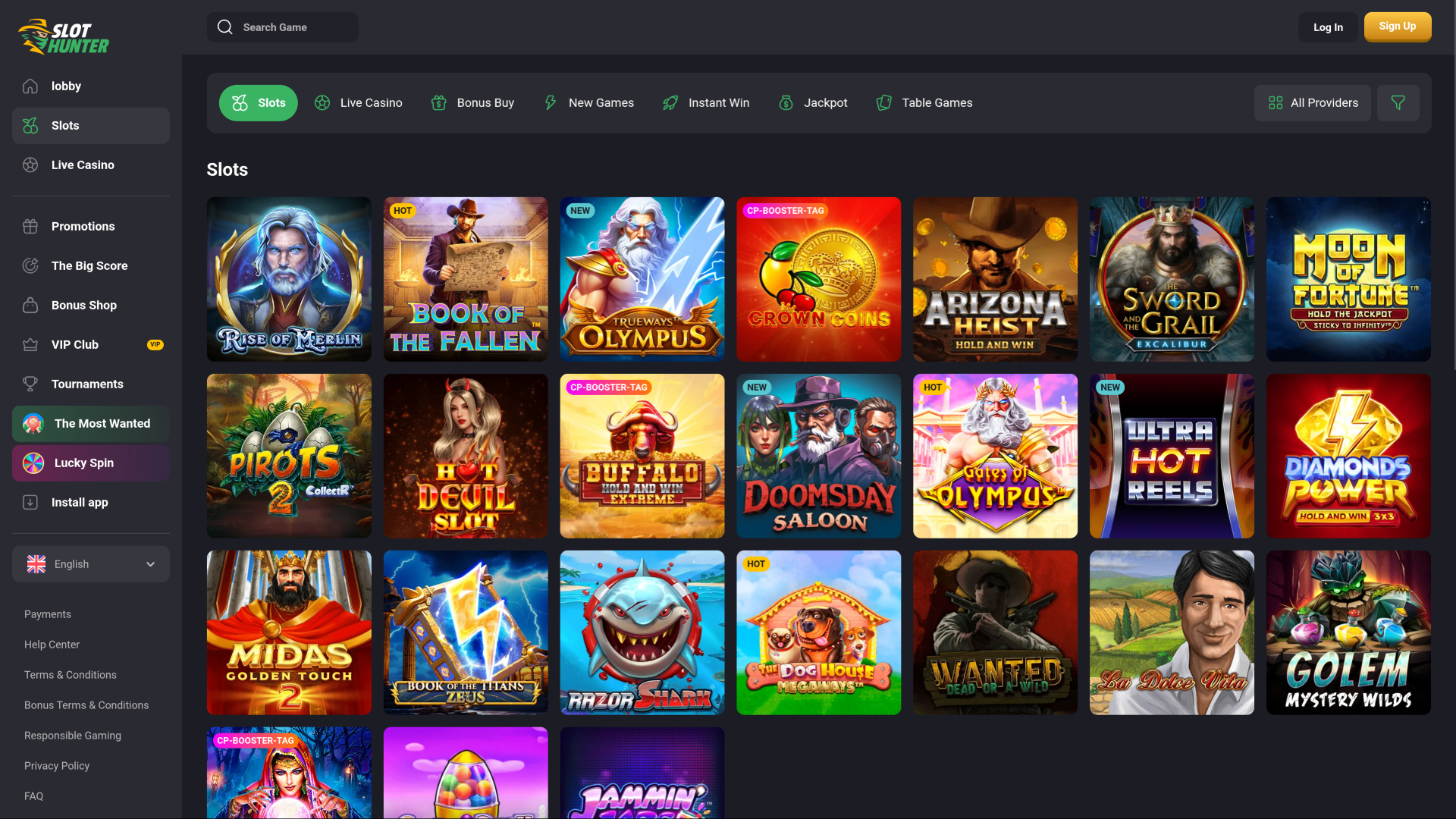 Jeux de Slot Hunter Casino sur bureau