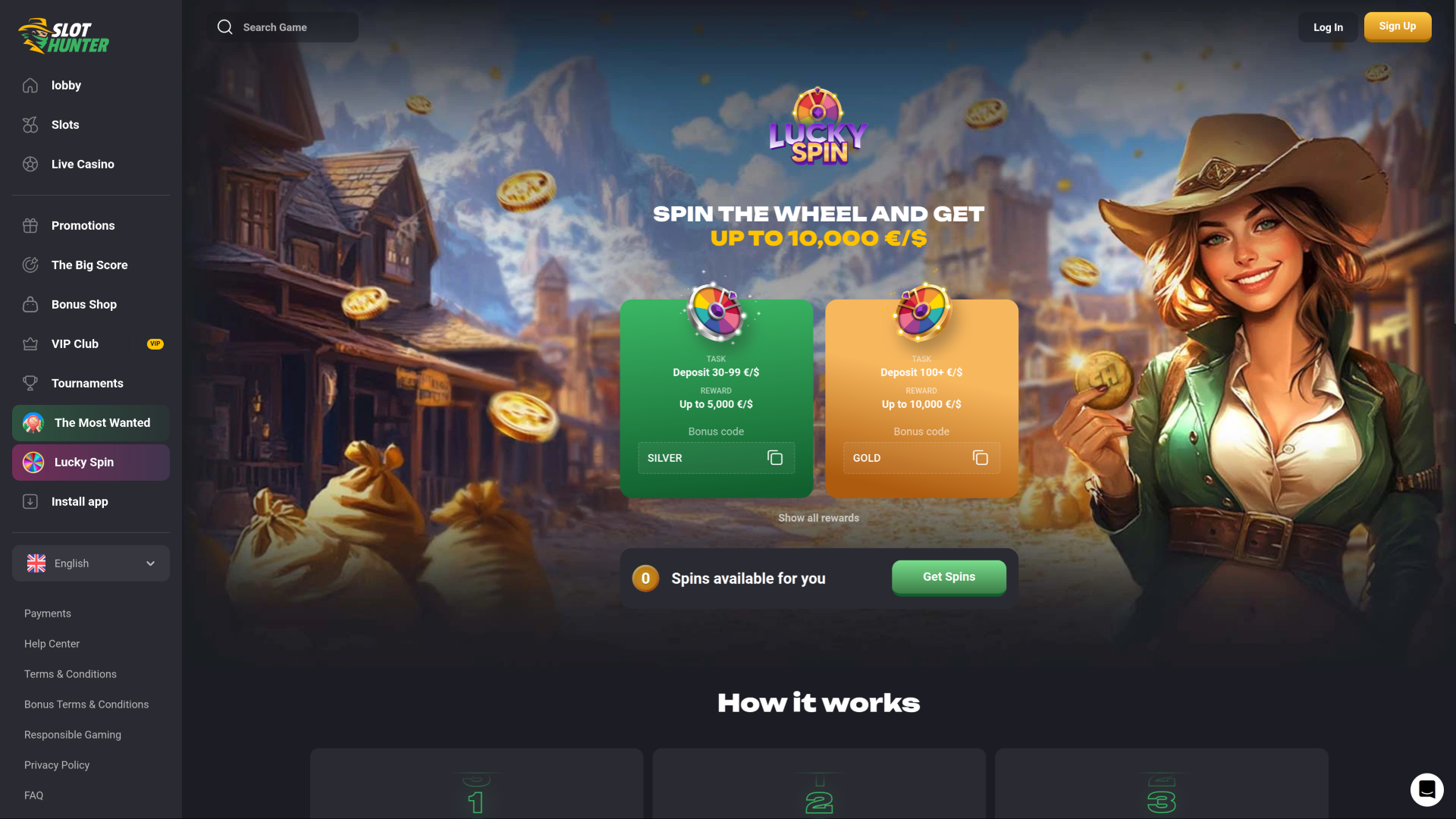 Tour chanceux de Slot Hunter Casino sur bureau