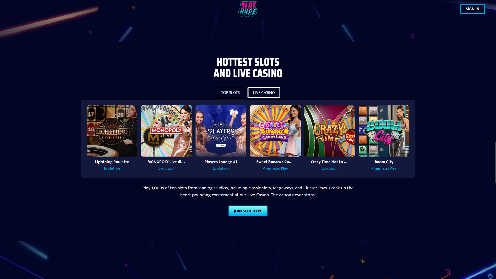 Slot Hype Casino Desktop-Live-Dealer
