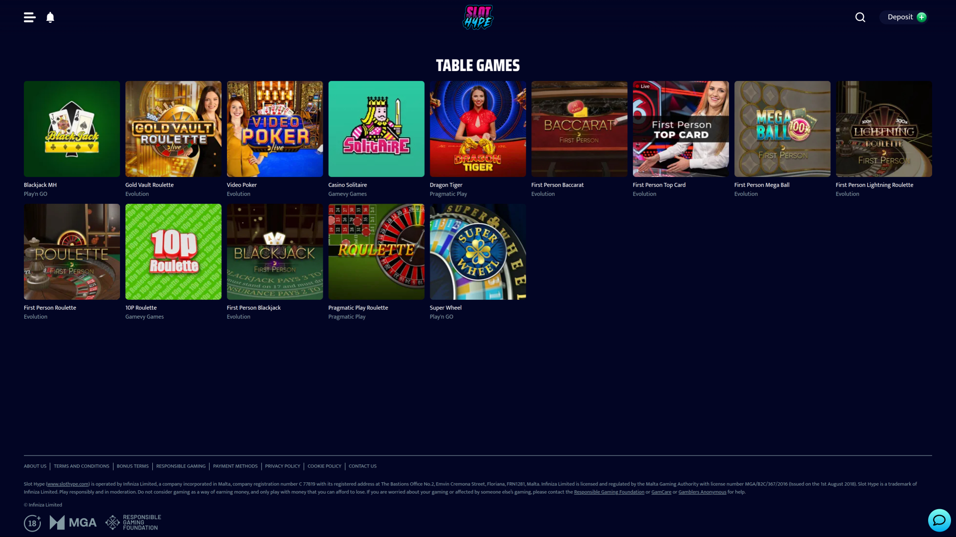 Giochi da tavolo per desktop del casinò Slot Hype