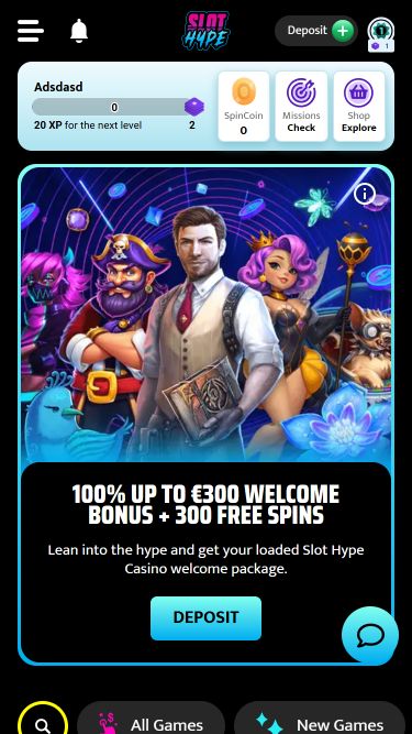 Slot Hype Casino Mobile Homepage