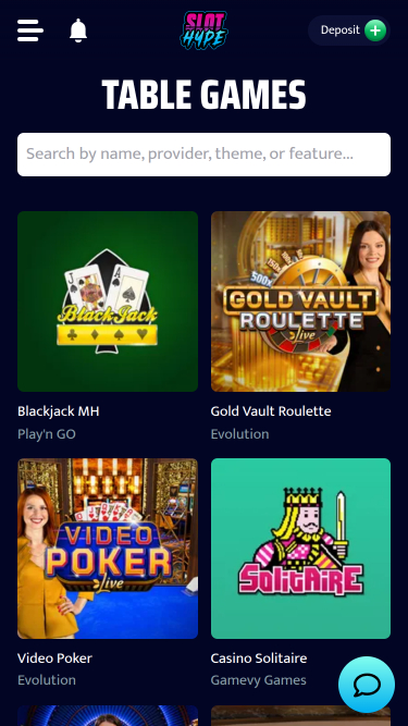 Giochi da tavolo per dispositivi mobili di Slot Hype Casino