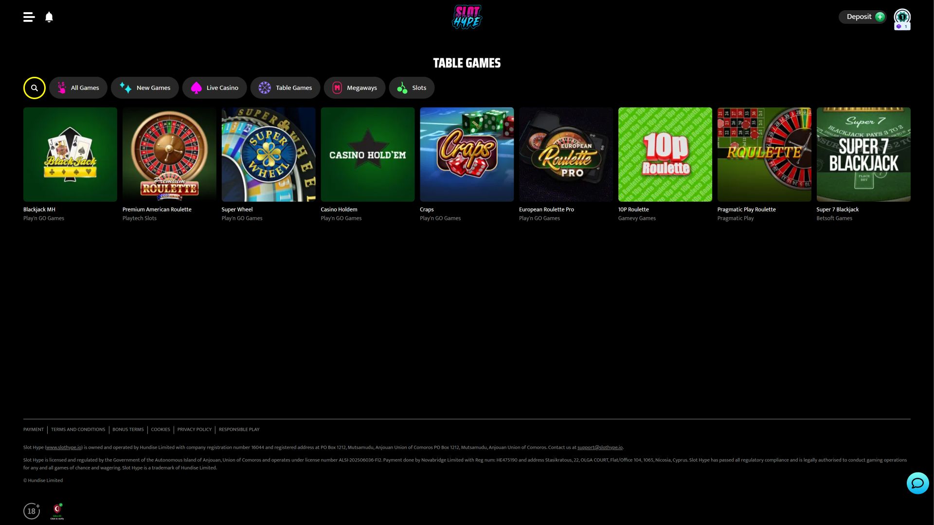Slot Hype Casino Desktop Table Games