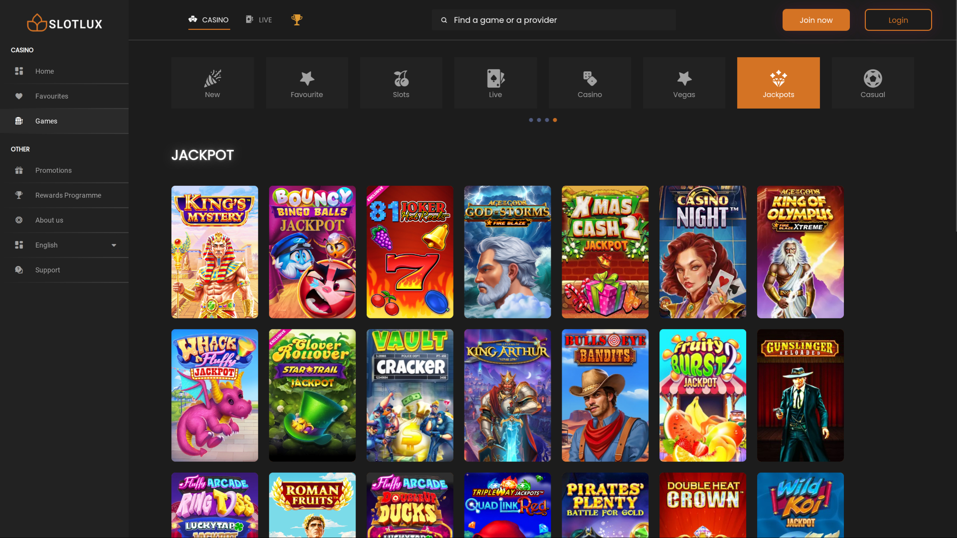 Jackpot de Slot Lux Casino sur ordinateur