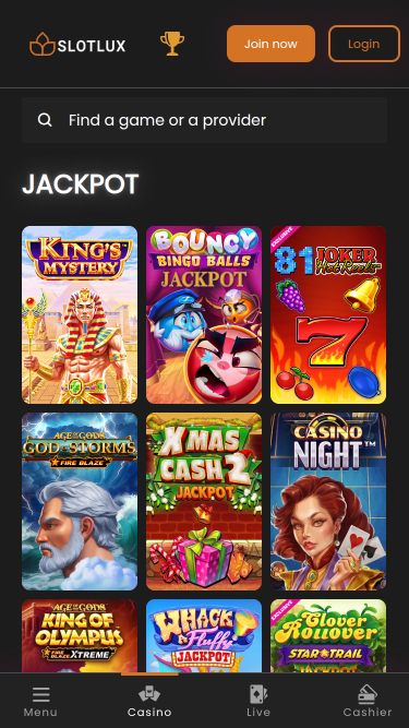 Jackpot mobile de Slot Lux Casino