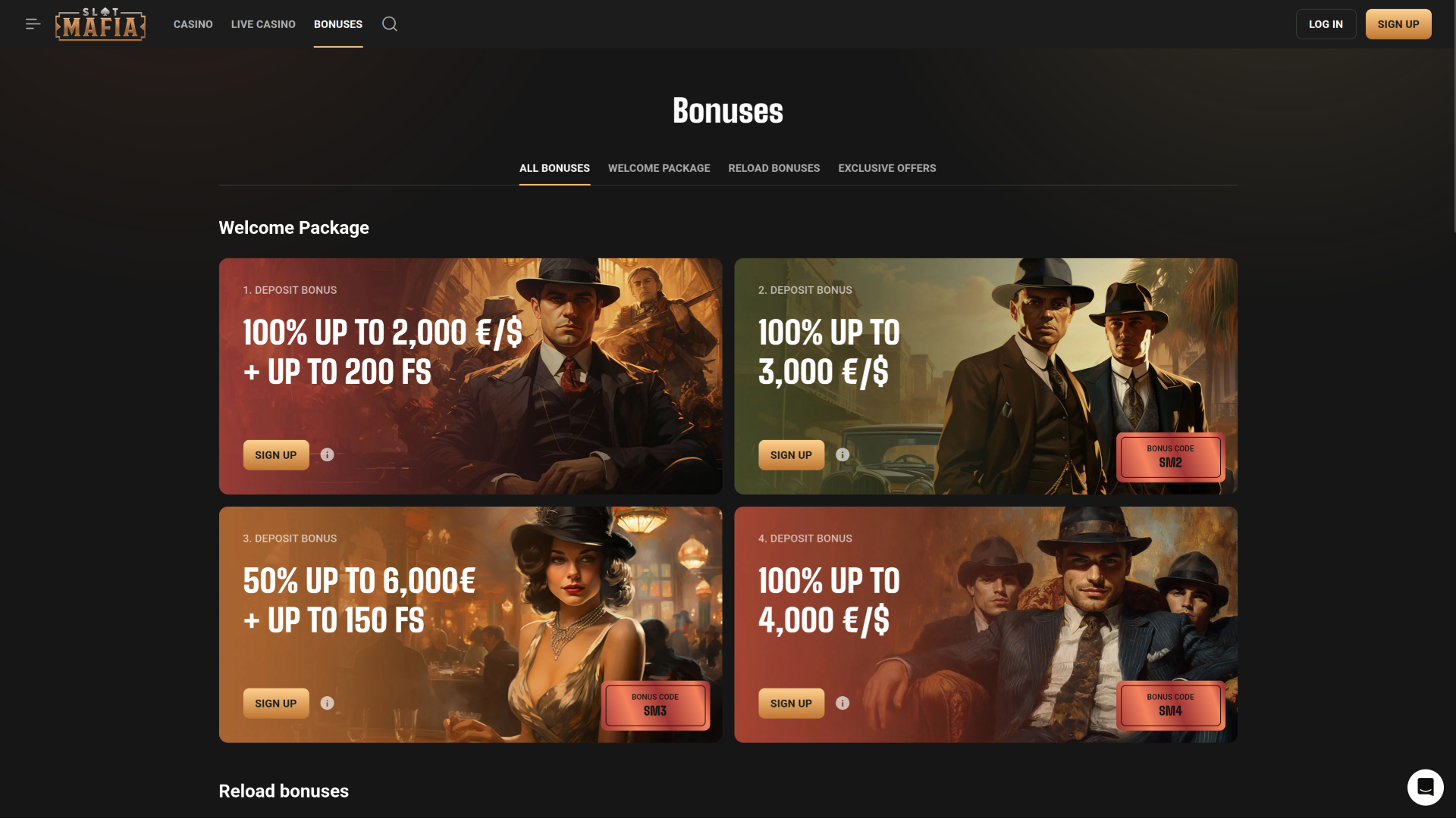 Promotions sur bureau de SlotMafia Casino