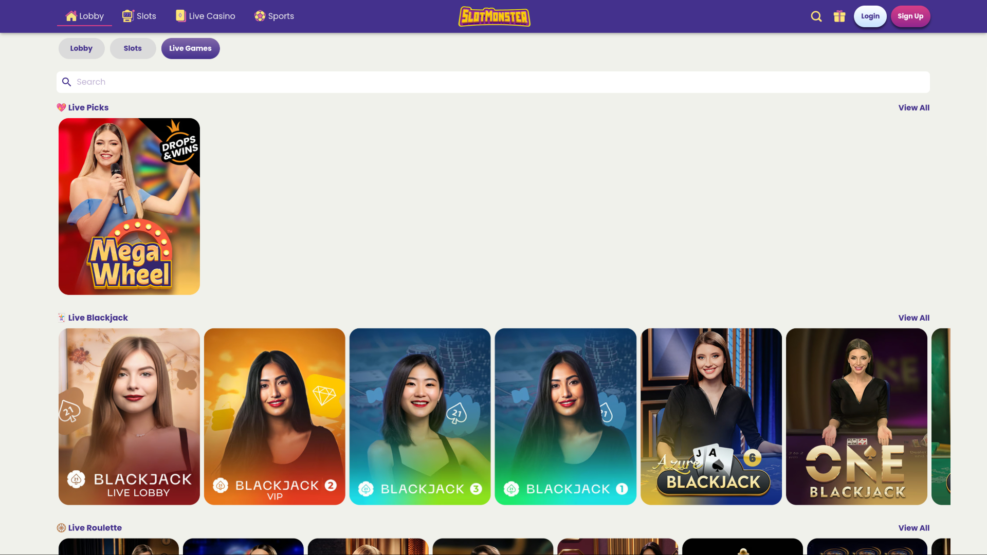 Live dealer desktop di Slot Monster Casino