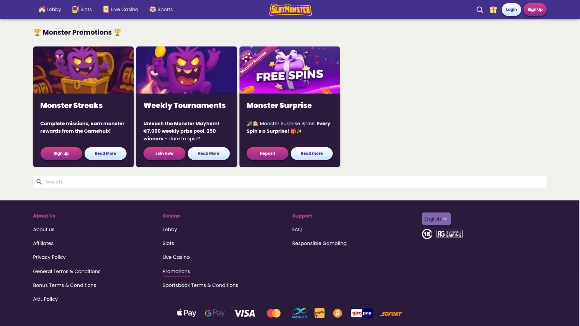 Promozioni desktop di Slot Monster Casino