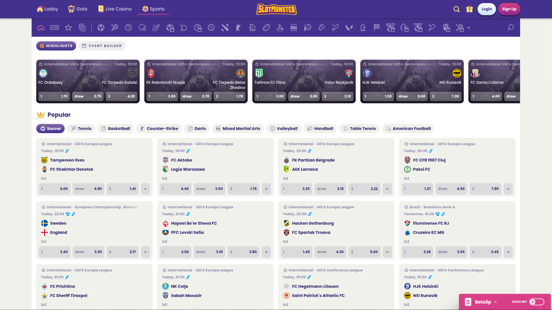 Sport desktop di Slot Monster Casino