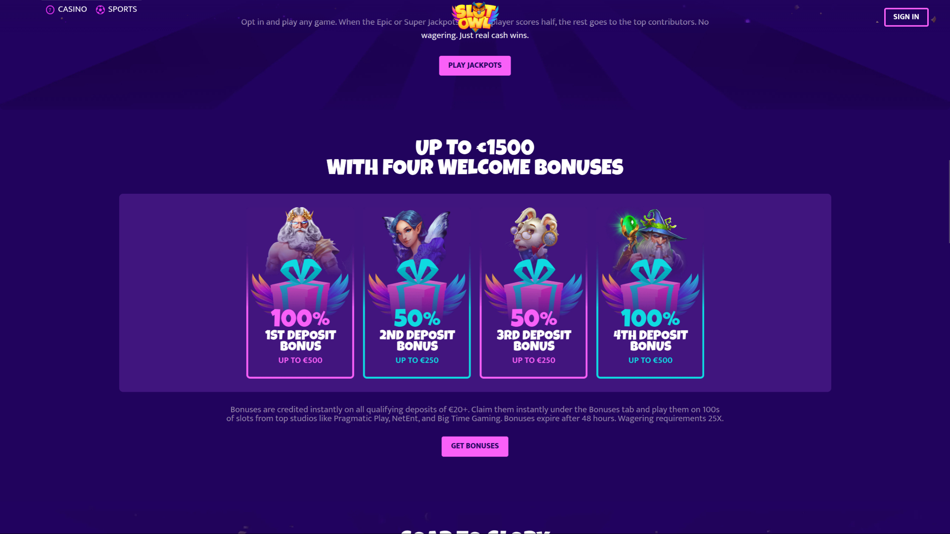 Promotions sur bureau de Slot Owl Casino