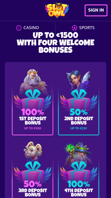 Promotions mobiles de Slot Owl Casino