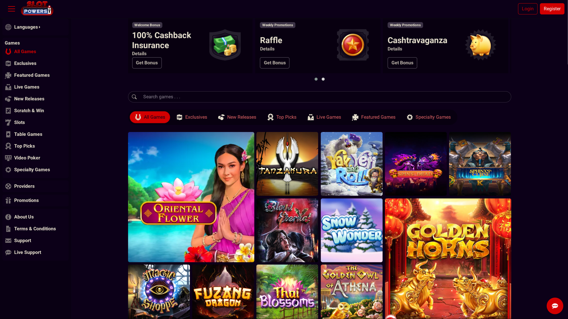 Homepage desktop di Slot Powers Casino