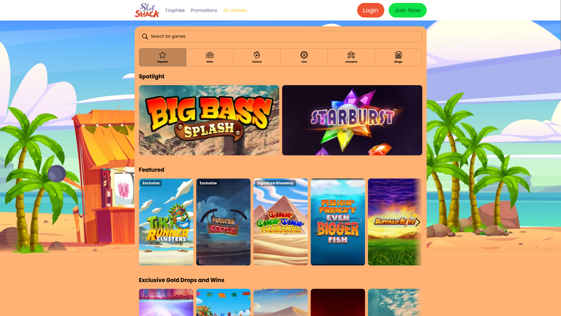 Giochi desktop di Slot Shack Casino