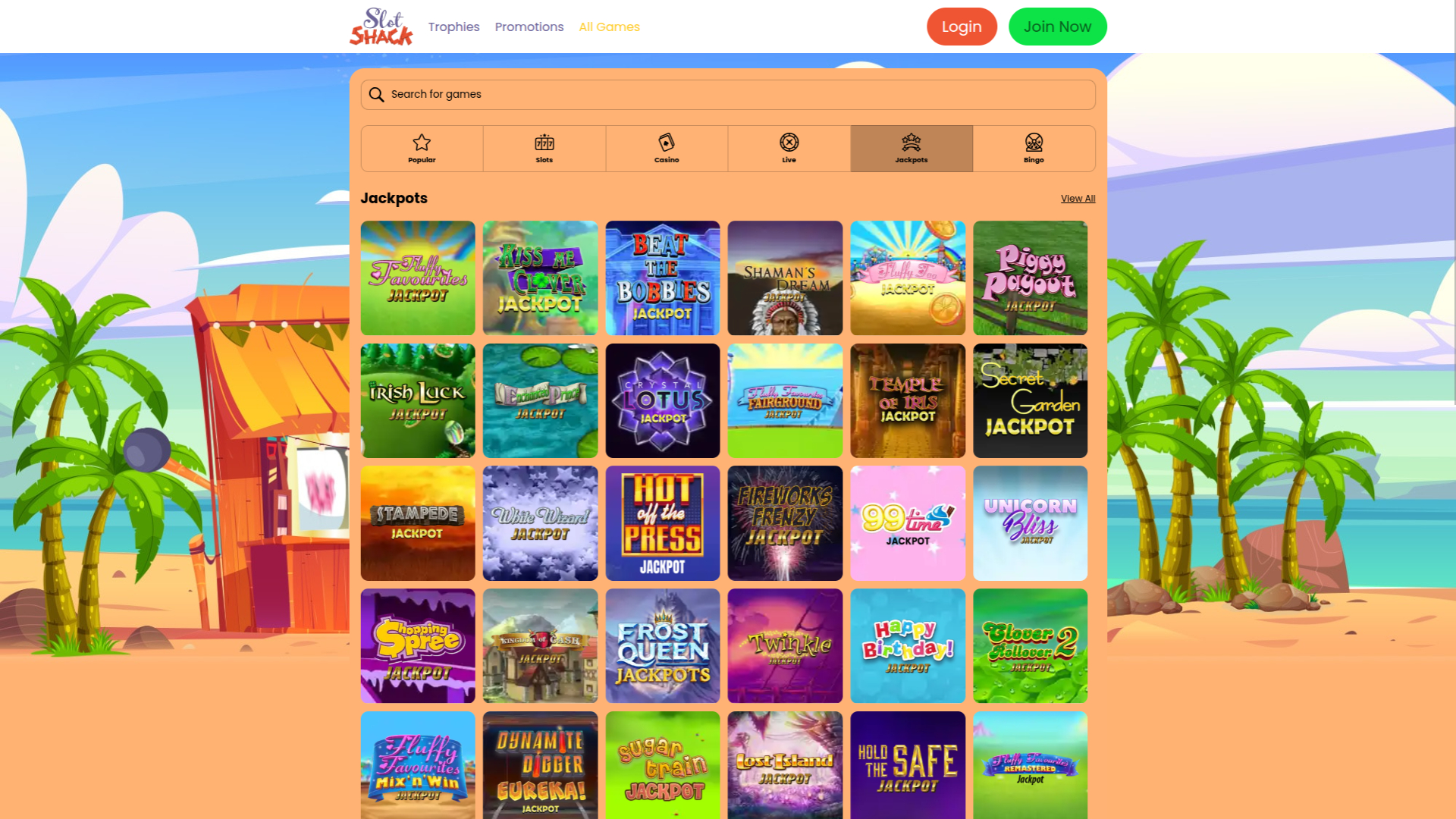 Jackpot desktop di Slot Shack Casino