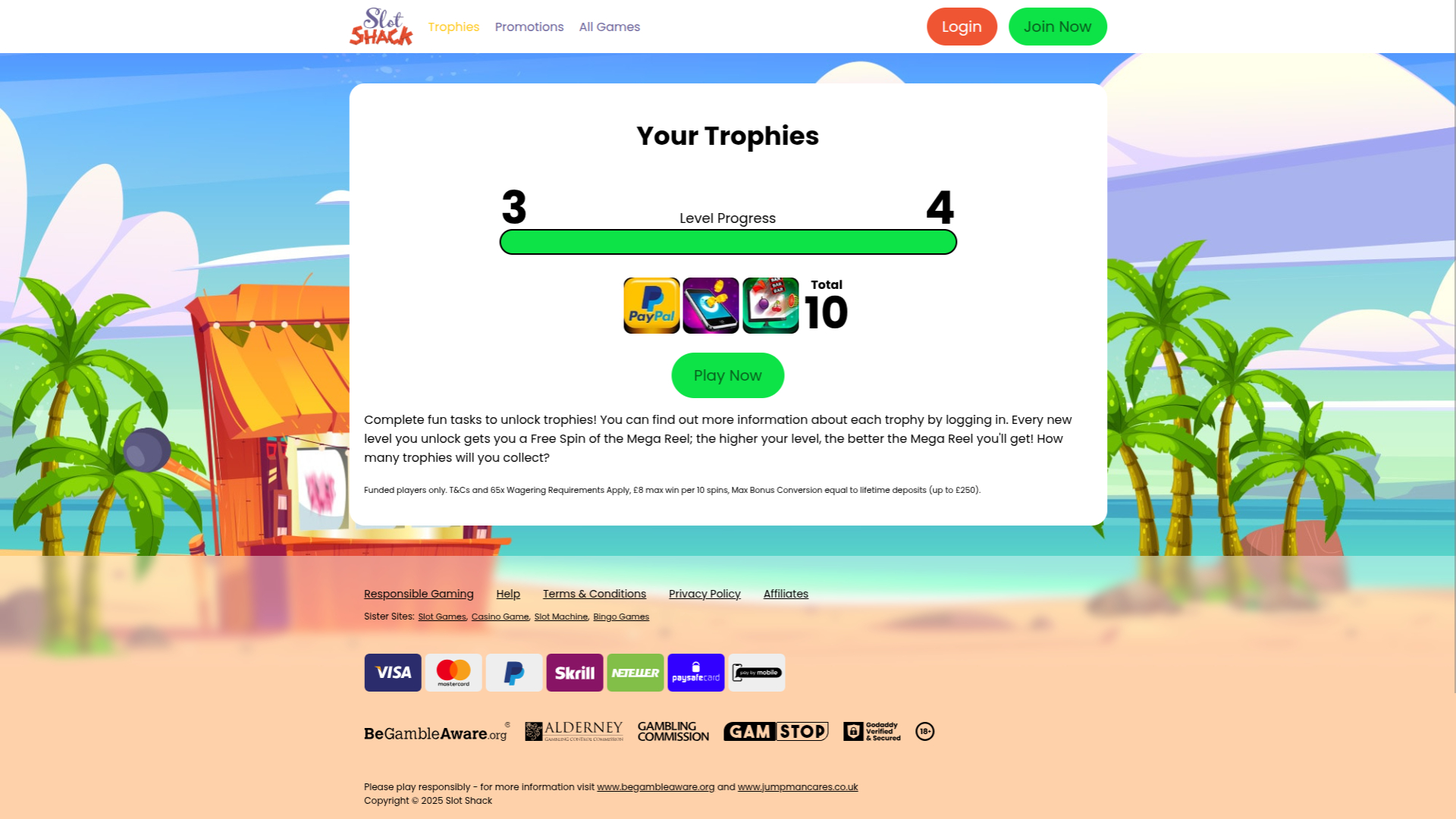 Trofei desktop di Slot Shack Casino