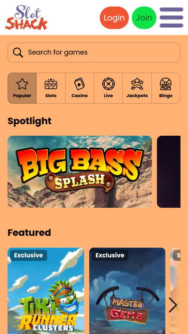 Giochi mobile di Slot Shack Casino